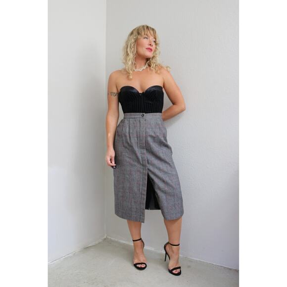 1990's Vintage Giorgio Sant'Angelo Wool Plaid Work Skirt ~ Women's MD 29" Waist - Picture 7 of 9